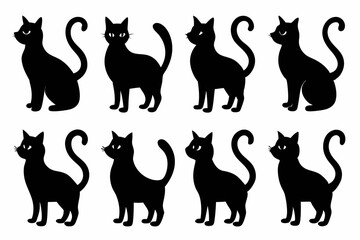 Cat silhouette set, black silhouette cat full body, cat silhouette icon bundle