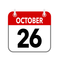 26 October, calendar date icon on white background.