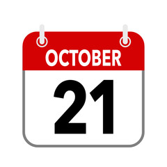 21 October, calendar date icon on white background.