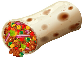 Colorful burrito filled with fresh ingredients