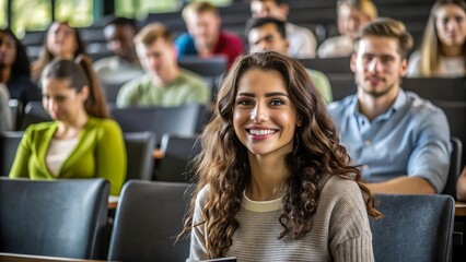 Obraz premium Smiling Student Girl in a Lecture Hall.