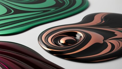 Abstract Swirling Paint Colors with Green, Burgundy and Copper Hues
