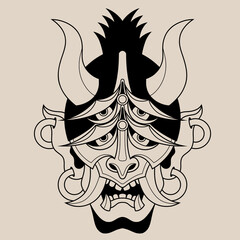 Hand drawn traditional tattoo of a Japanese oni mask outline 43