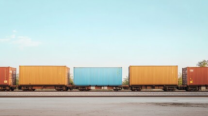 Colorful shipping containers arranged in a row against a clear sky. Perfect for transportation and logistics imagery.