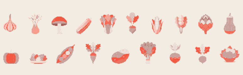 vegetable mosaic red
color vector set colorful