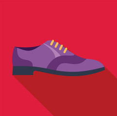 Purple leather shoe with laces casting a long shadow on red background, side view