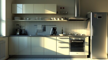 Fototapeta premium Modern Kitchen Interior with Stainless Steel Appliances