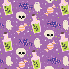 scary and funny ghosts background. Skull and Ghost character for Happy Halloween. Halloween decoration design.