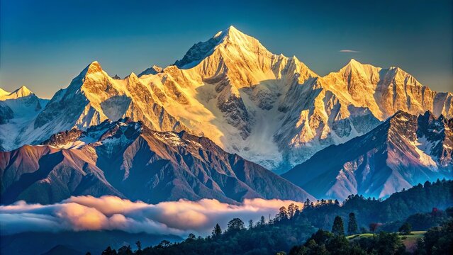 Close up view of Kangchenjunga mountain from Pelling, Sikkim, India
