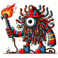 Doodle monster fire man 