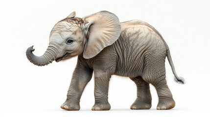 Obraz premium Innocent Joy: Curious Baby Elephant Calf on White Background