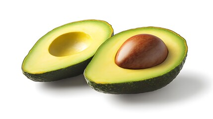 Fresh Ripe Avocado Halves Isolated on White Background