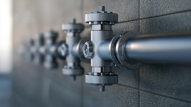 A highly detailed, photorealistic technical illustration of a residential backwater valve installation
