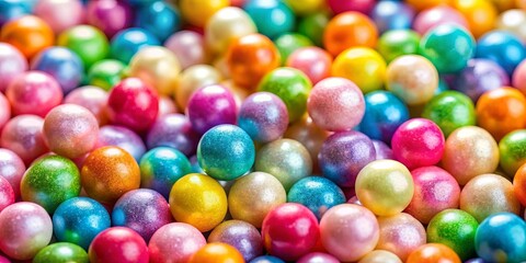 Obraz premium A close-up view of vibrant freeze-dried rainbow candy pearls