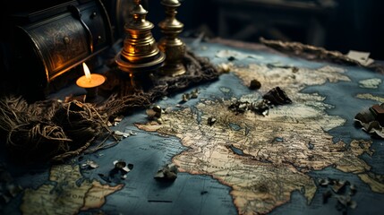 a map with a candle on it. 