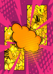 Cartoon purple yellow background, comic book backdrop. Retro vector comics pop art design.