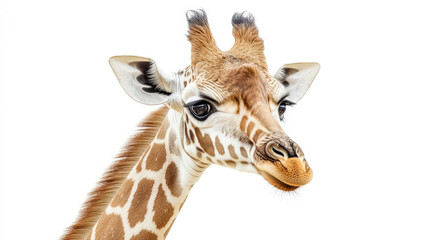 Obraz premium Graceful Baby Giraffe with Spotted Coat and Elegant Eyes on White Background
