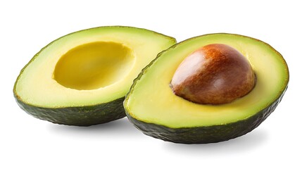 Half Avocado with Pit Isolated on White Background