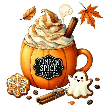 Watercolor Autumn Fall Pumpkin Spice Lette Clipart , Halloween and fall autumn coming