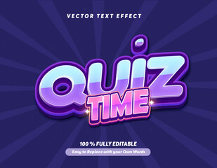 Editable text effect - Quiz Time and Quiz Tips 3d cartoon template style premium vector. Trendy color background	
