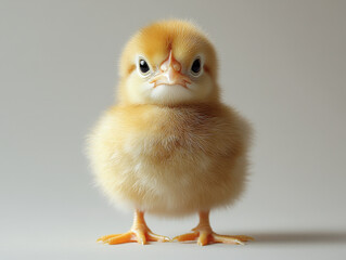 Obraz premium Innocent and Adorable Baby Chick with Fluffy Yellow Down and Curious Expression on White Background