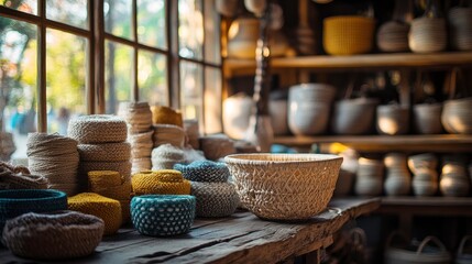 E-commerce platform featuring artisan crafts, close-up on handmade products and cultural storytelling