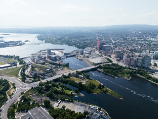 Fototapeta premium aerial city view of the skyline of downtown Ottawa, including Parliament buildings Ottawa, Ontario Canada
