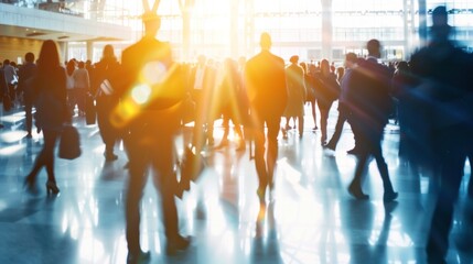 Silhouettes of People Walking in a Bright Modern Lobby