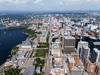 aerial city view of the skyline of downtown Ottawa, including Parliament buildings Ottawa, Ontario Canada