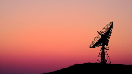 Satellite dish and communication tower silhouette against a gradient sky, representing global telecommunications