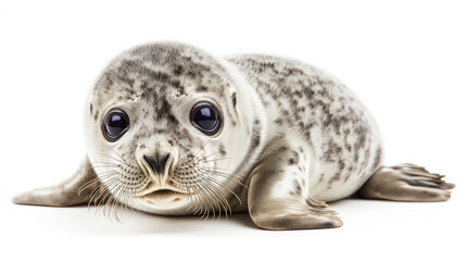 Adorable Baby Harbor Seal Pup with Innocent Eyes on White Background