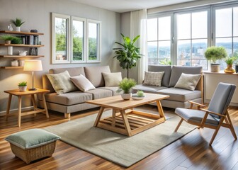 Cozy living room featuring versatile foldable furniture, creating a functional and space-saving seating arrangement.