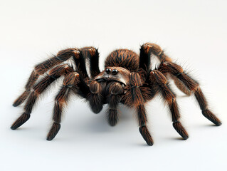 Intricate Beauty of a Baby Tarantula: Close-up of Hairy Legs, Eyes, and Fangs on White Background