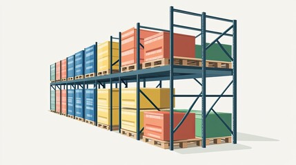 Fototapeta premium Storage racks and pallets flat design side view manufacturing theme water color Triadic Color Scheme