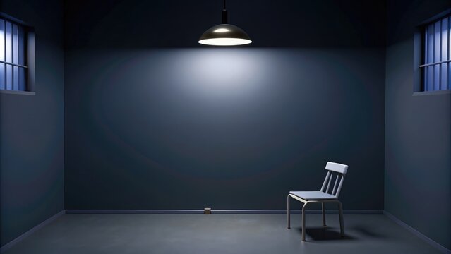 Dark interrogation room with switched-on lamp, rendering, interrogation, room, dark, lamp, interrogation room