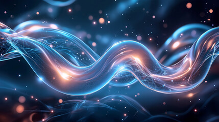 Fototapeta premium Abstract Blue and Orange Glowing Energy Wave with Bokeh Background