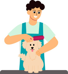 Pet Care & Grooming 1 Men Combing Dog Fur