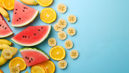 Fototapeta premium background of fresh fruits watermelon , orange , and banana