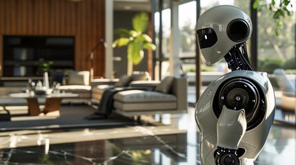 Fototapeta premium 3D model of a futuristic robot assistant in a modern home