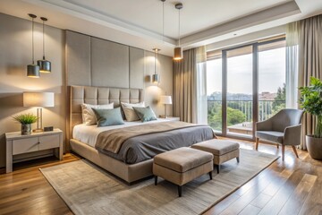 In a modern Israeli abode, a tranquil retreat unfolds, where sleek furniture against beige walls creates a soothing