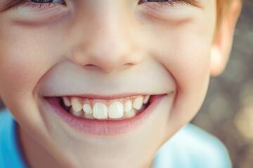 Joyful child with a bright smile, showcasing happiness and innocence in a vibrant outdoor setting.