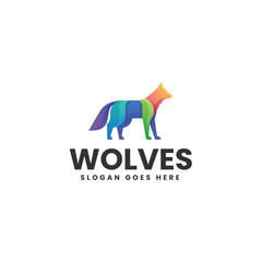 Vector Logo Illustration Wolf Gradient Colorful Style