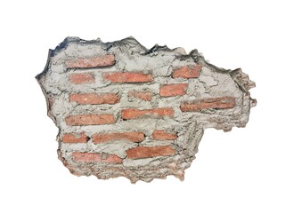 Concrete brick wall. Broken plastered brick wall or cracked of bricks wall isolated on white background.