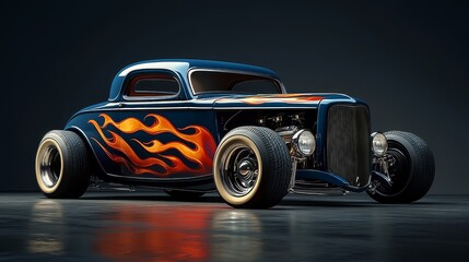 Blue Hot Rod with Flames