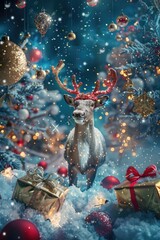 Obraz premium Christmas Reindeer with Gifts and Ornaments