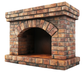 Brick fireplace isolated on transparent background