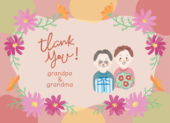 敬老の日　バナー用　ベクターイラスト素材　手書き風 　おじいちゃんとおばあちゃん