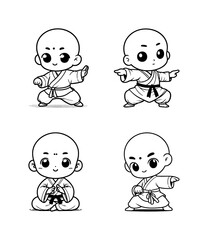vector set of cute little monk - line art style (artwork 3)
