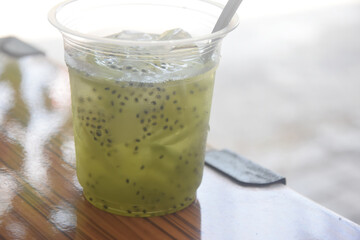 fresh drink with basil seed ice