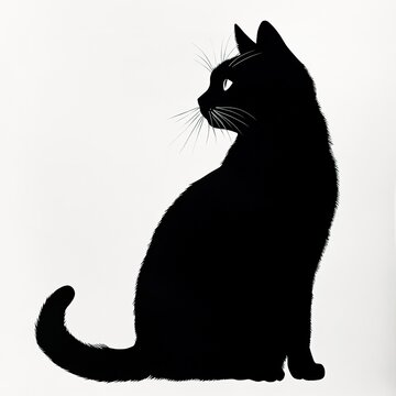 recommend clip art: Silhouette of a black cat with white eyes sitting on a white background 